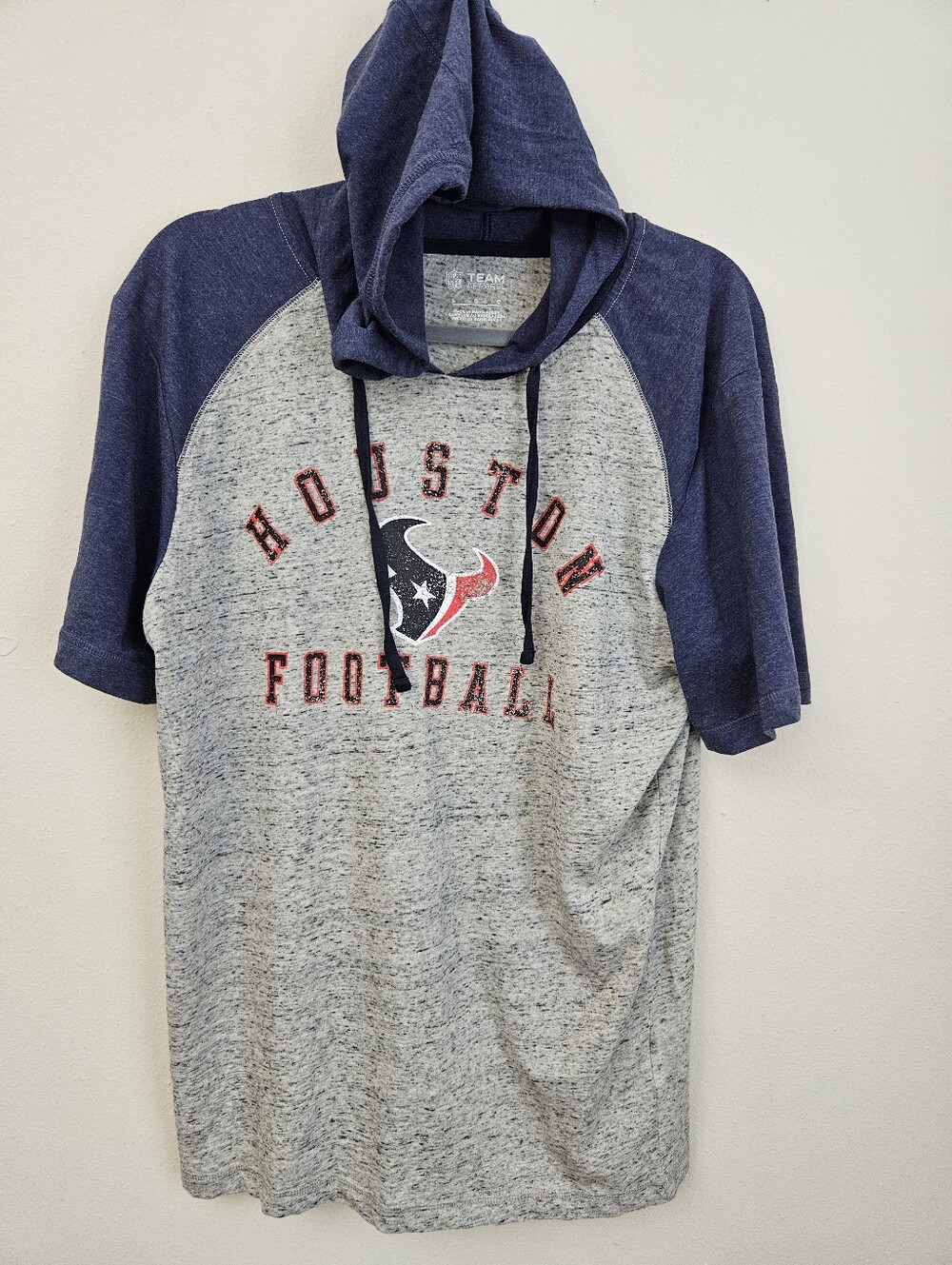 Houston Football Hooded Raglan Tee - Gray & Navy Size L